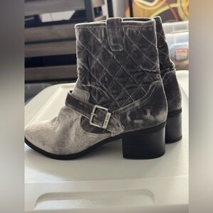 Anne Klein Gray Quilted Velvet Boots